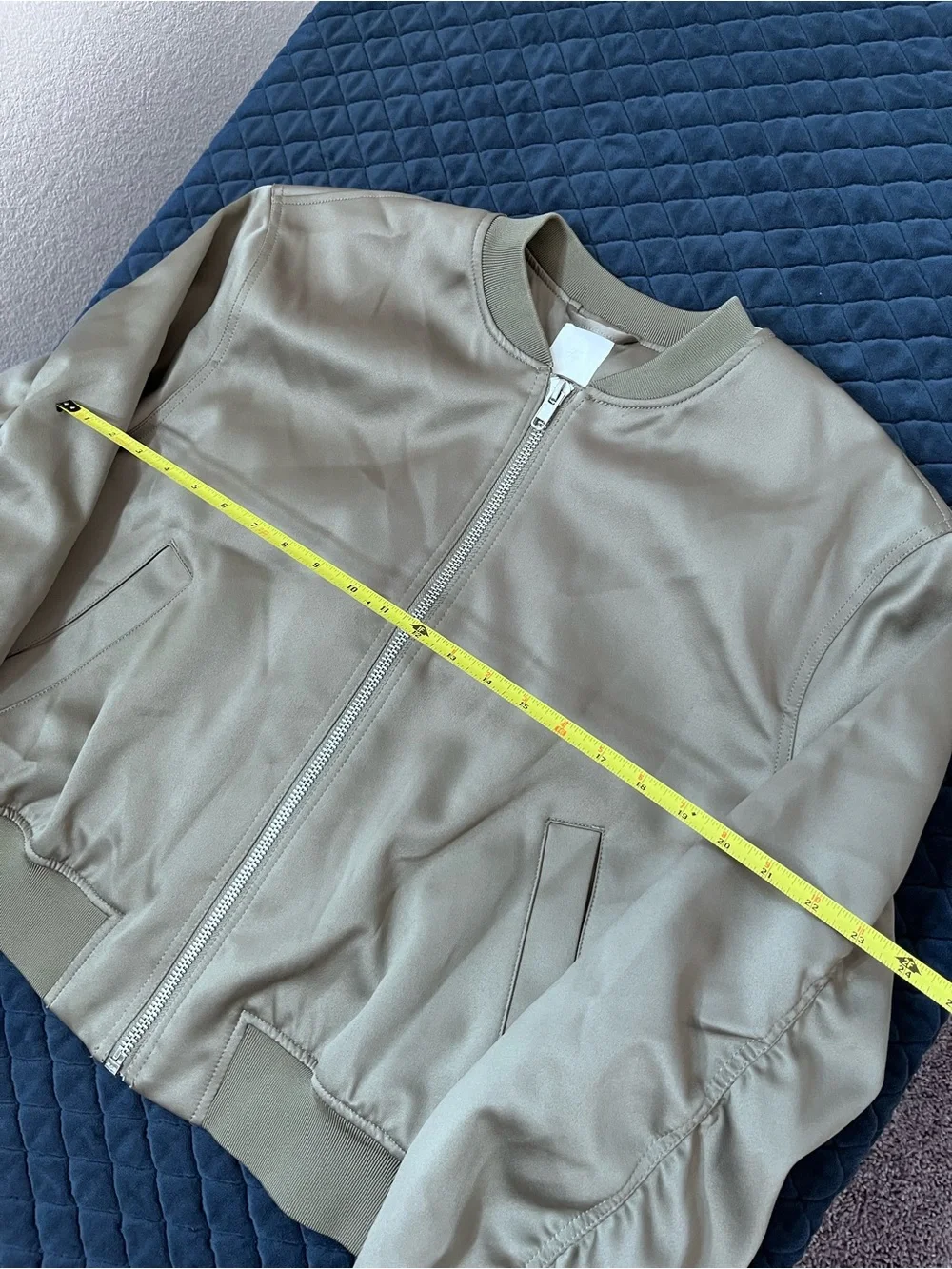 H&M Olive Green Bomber Jacket - Zip Front - Ruffled Sleeves - Sleek - Stylish